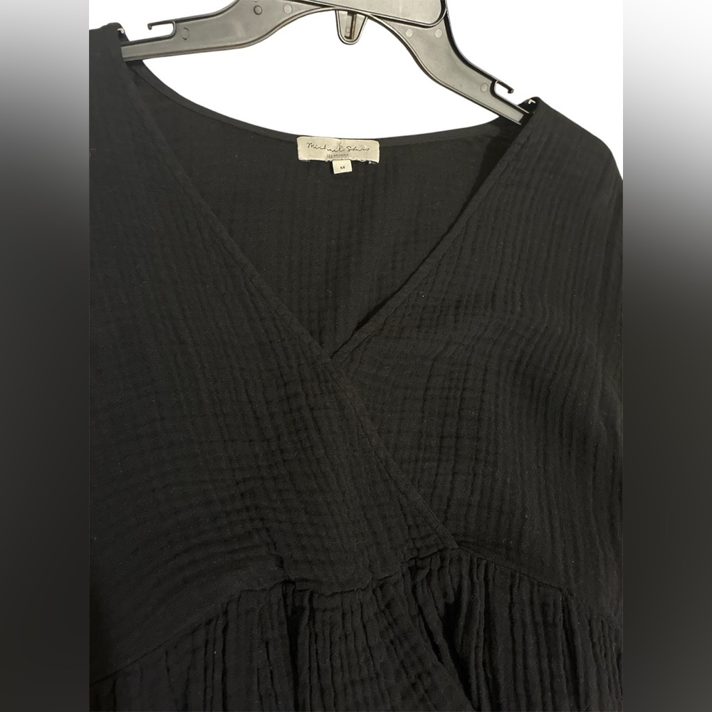Michael Stars Hailey Black Cotton Gauze Mini Dress. Size Medium. - Picture 5 of 12